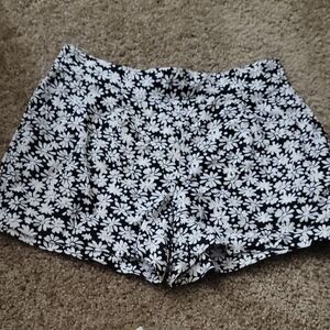 LOFT High Waist Black and White Floral Shorts